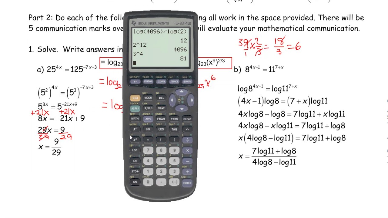 MHF4U Unit 7 Review MHR  Exponential and Logarithmic Equations Answers