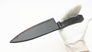 Food can be cut. Kitchen knife made with chocolate (2018)