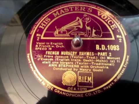 French Nursery Rhymes - Anne Stephens - 78 rpm - HMV 102