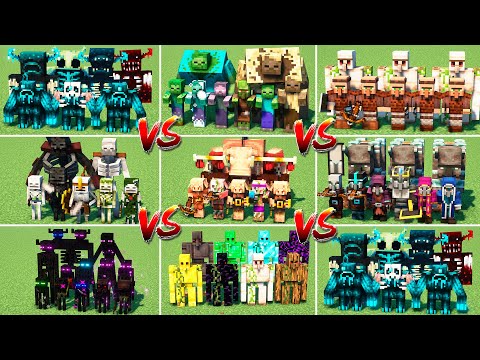 ALL MOBS ARMY TOURNAMENT in Minecraft Mob Battle ( WARDENS vs ZOMBIES vs SKELETONBS vs PILLAGERS )