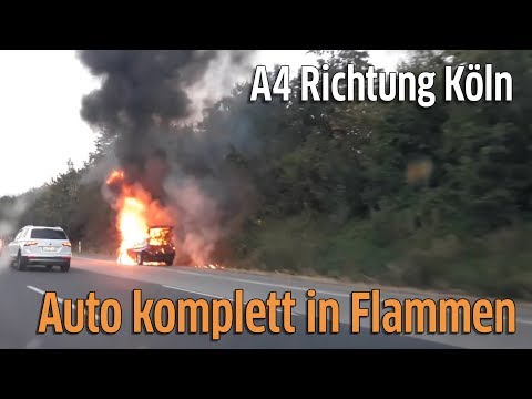 Brennendes Auto: A4 Aachen Richtung Köln, Höhe Frechen
