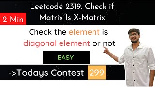 YouTube video 'Leetcode 2319. Check if Matrix Is X-Matrix | Hindi'