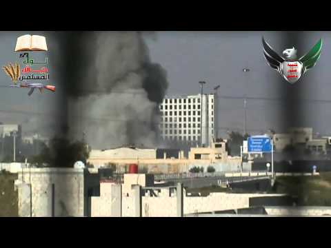 استهداف قوات النظام في مبنى المخابرات الجوية من قبل لواء جيش المسلمين في مدينة حرستا في محافظة ريف دمشق