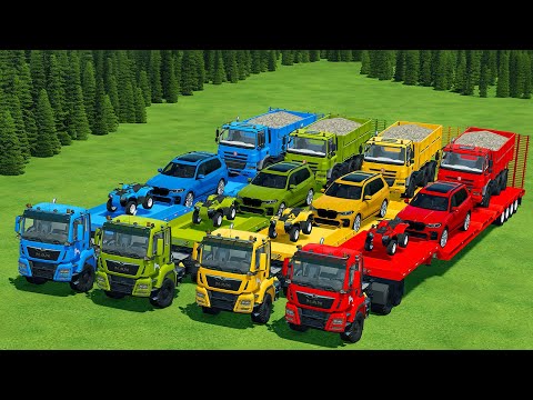 LOAD & TRANSPORT ATV, TRUCKS FILLED WITH STONES AND BMW CARS WITH MAN TRUCKS - Farming Simulator 22