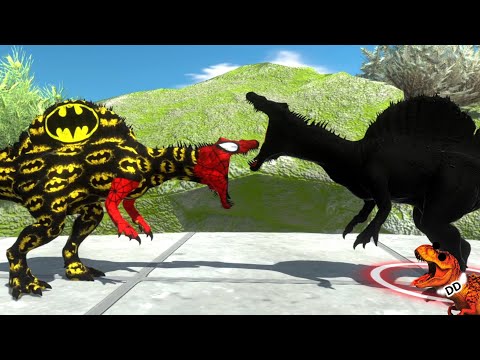 BATMAN SPINOSAURUS vs DARK SPINOSAURUS dinosaur eating challenge Animal Revolt Battle Simulator