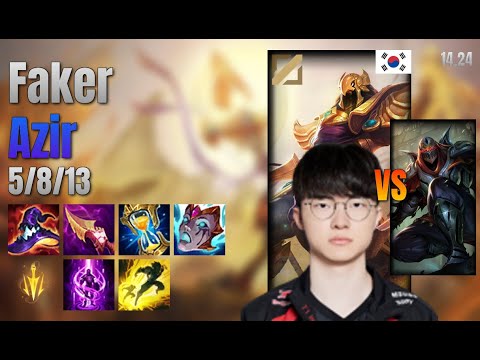 Faker Mid Azir vs Zed lol KR solo rank Full Game 14.24 | 페이커 아지르 vs 제드