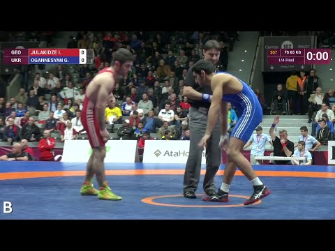 1/4 FS - 65 kg: G. OGANNESYAN (UKR) df. I. JULAKIDZE (GEO) by FALL, 6-2