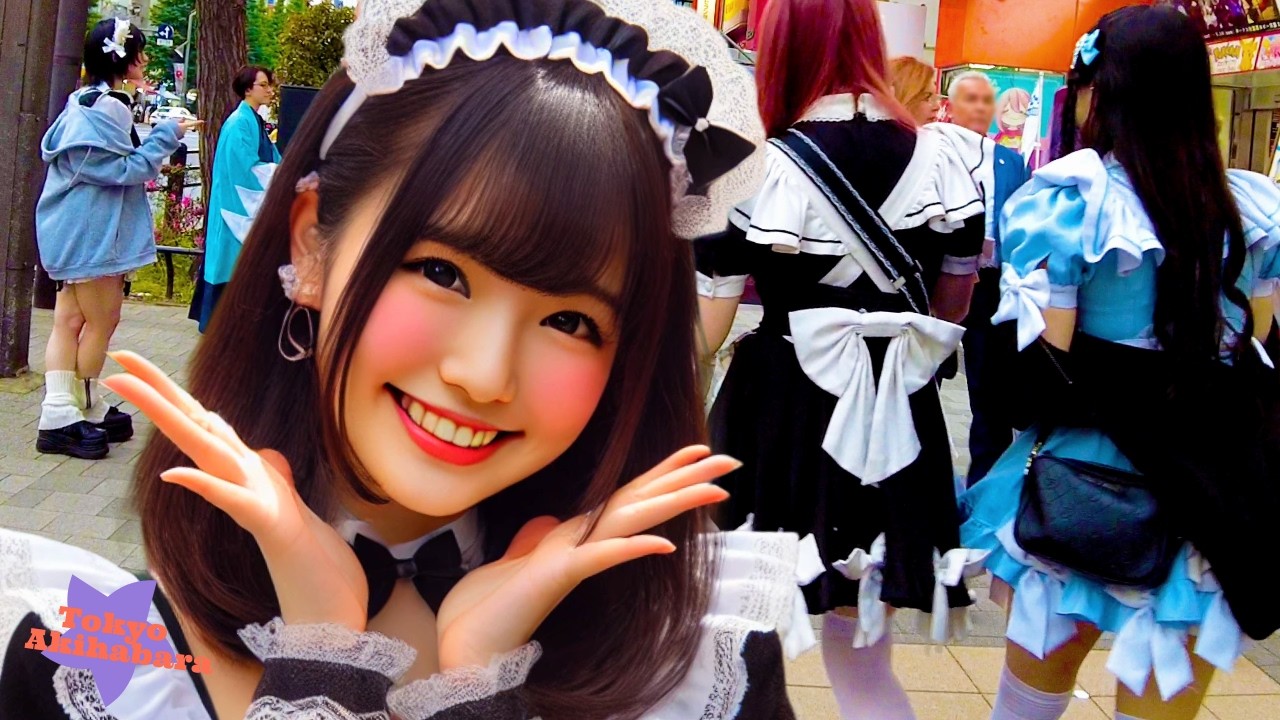 Tokyo Akihabara 🐶 Maid Cafe Street 💖 4K Nonstop 1 Hour