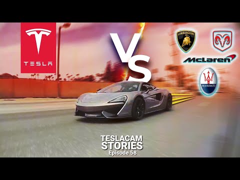 TESLA VS SUPERCARS STREET RACING | TESLACAM STORIES #58