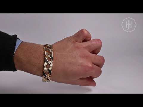 B12- 9ct Yellow Gold Heavy Textured Square Curb Bracelet  - 16mm