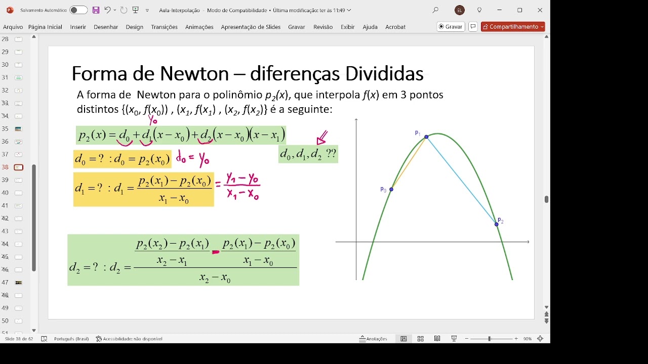 Interpolação : métodos das diferenças divididas