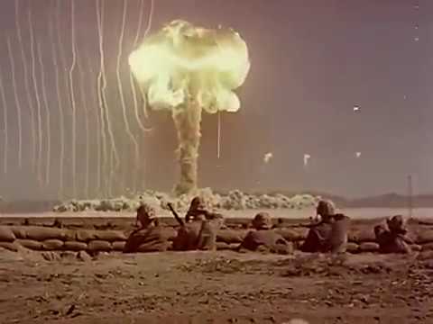 Atomic Bomb Test with Soldiers Stock Footage