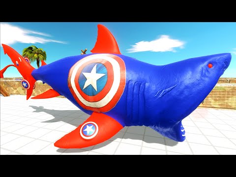 DEATH RUN VS CAPTAIN AMERICA MUTANT MEGALODON - Animal Revolt Battle Simulator