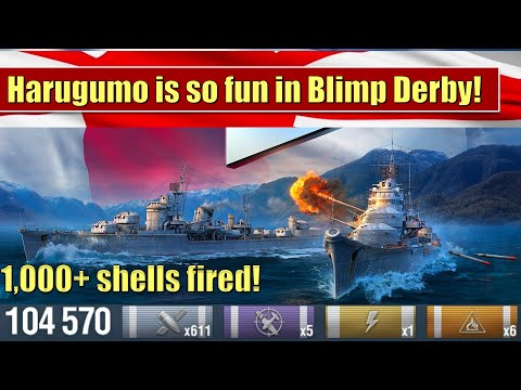Harugumo is so fun in Blimp Derby! | 1000+ shells fired! | World of Warships