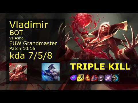 Vladimir Bot & Pantheon vs Ashe & Nautilus - EUW Grandmaster 7/5/8 Patch 10.16 Gameplay