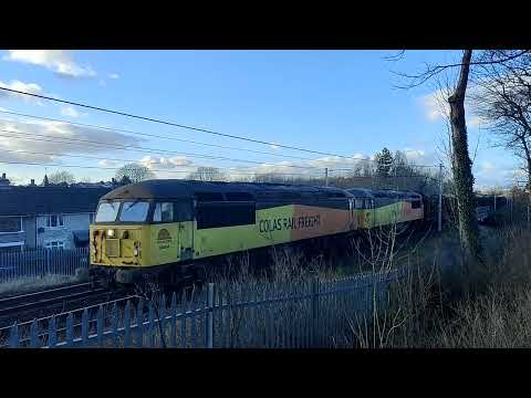 Loaded Log Wagons Freight Move Colas Rail 56094+56090 6J37 Lancaster 24/02/2023