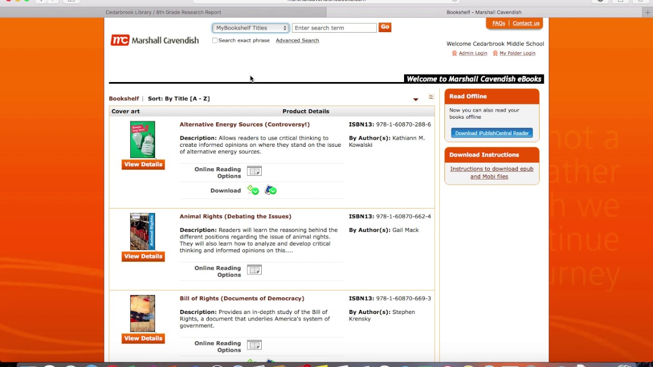 Accesing & Using Marshall Cavendish E books