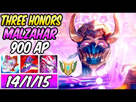 S+ 900 AP THREE HONORS MALZAHAR MID GUIDE | HONOR 5 REWARD | Build & Runes | League of Legends
