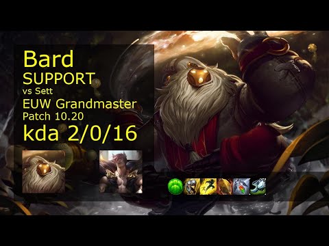Bard Support vs Sett - EUW Grandmaster 2/0/16 Patch 10.20 Gameplay