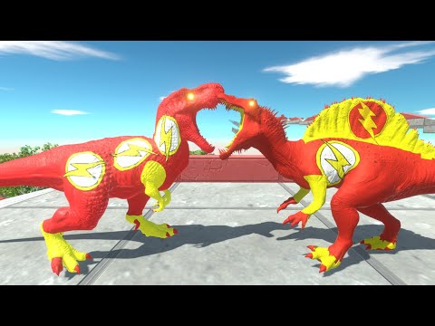 Flash T-Rex Death Fall vs Flash Spinosaurus - Animal Revolt Battle Simulator