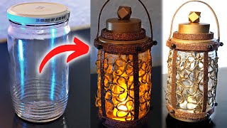 DIY Great idea for recycling a glass bottle | Decorative Lantern from recycled glass jar | Lamp