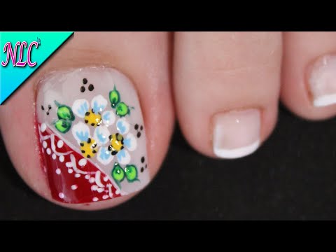 DISEÑO DE UÑAS PARA PIES FLORES Y FRANCÉS MUY FÁCIL DE HACER – FLOWERS NAIL ART – FRENCH NAIL ART