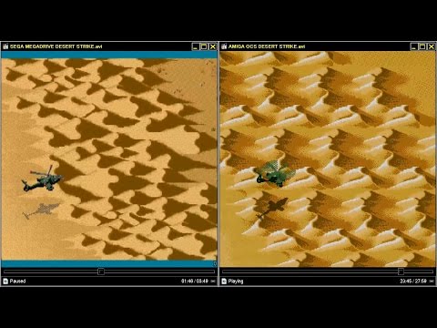 LETS HEAR AND SEE DESERT STRIKE IN SEGA MEGADRIVE & AMIGA OCS ELECTRONIC ARTS RETURN TO GULF COMPARE