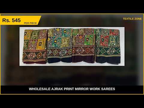 Wholesale Ajrak Print Mirror Work Sarees – product video thumbnail
