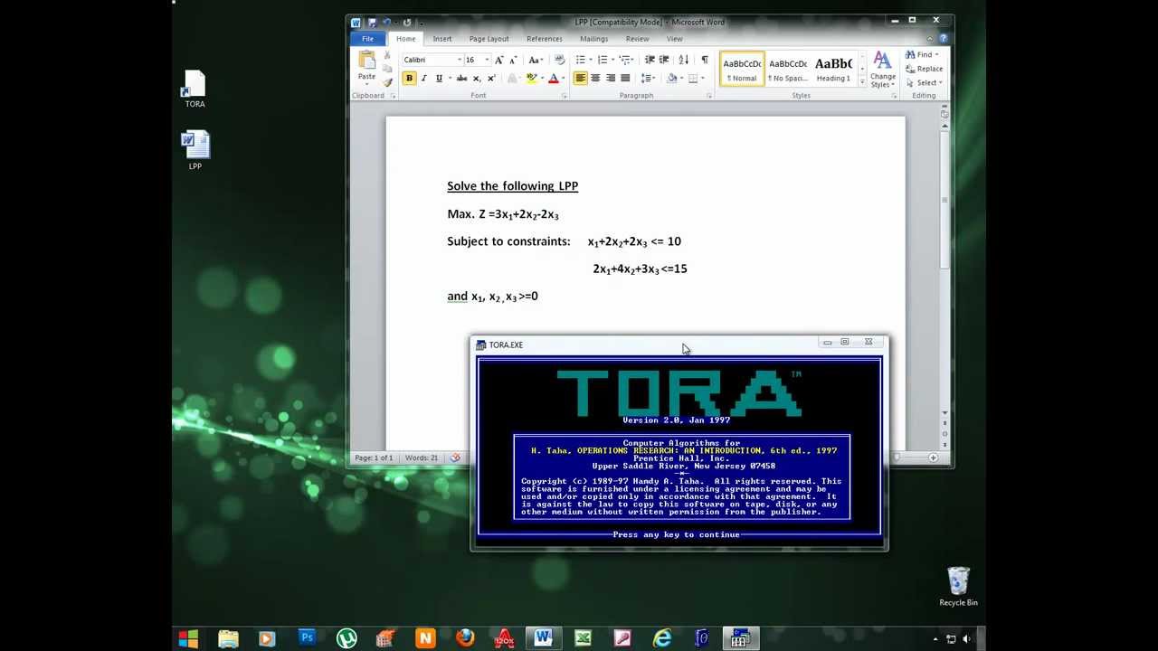 Solving Linear Programming Problem(LPP) Using TORA