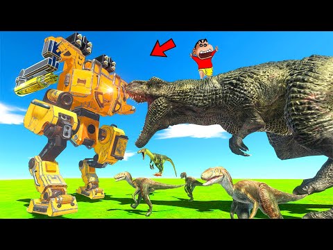 ROBOT vs EVERY UNIT | SHINCHAN and CHOP fight DINOSAURS😱|😂Funny game in Hindi animal revolt battle