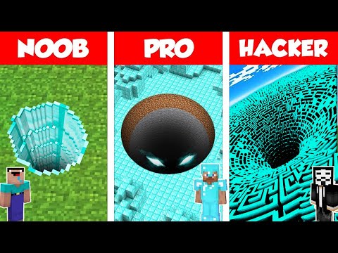 Minecraft DIAMOND TUNNEL PIT HOUSE BASE BUILD CHALLENGE - NOOB vs PRO vs HACKER - Animation