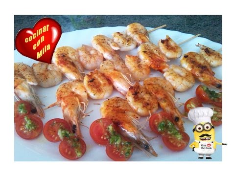 Brochetas de langostinos receta de cocina facil