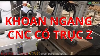 Máy khoan ngang cnc laze 2 đầu có trục Z Holztek CNC-2500B2Z. Vừa khoan vừa đục ổ khóa và bản lề.