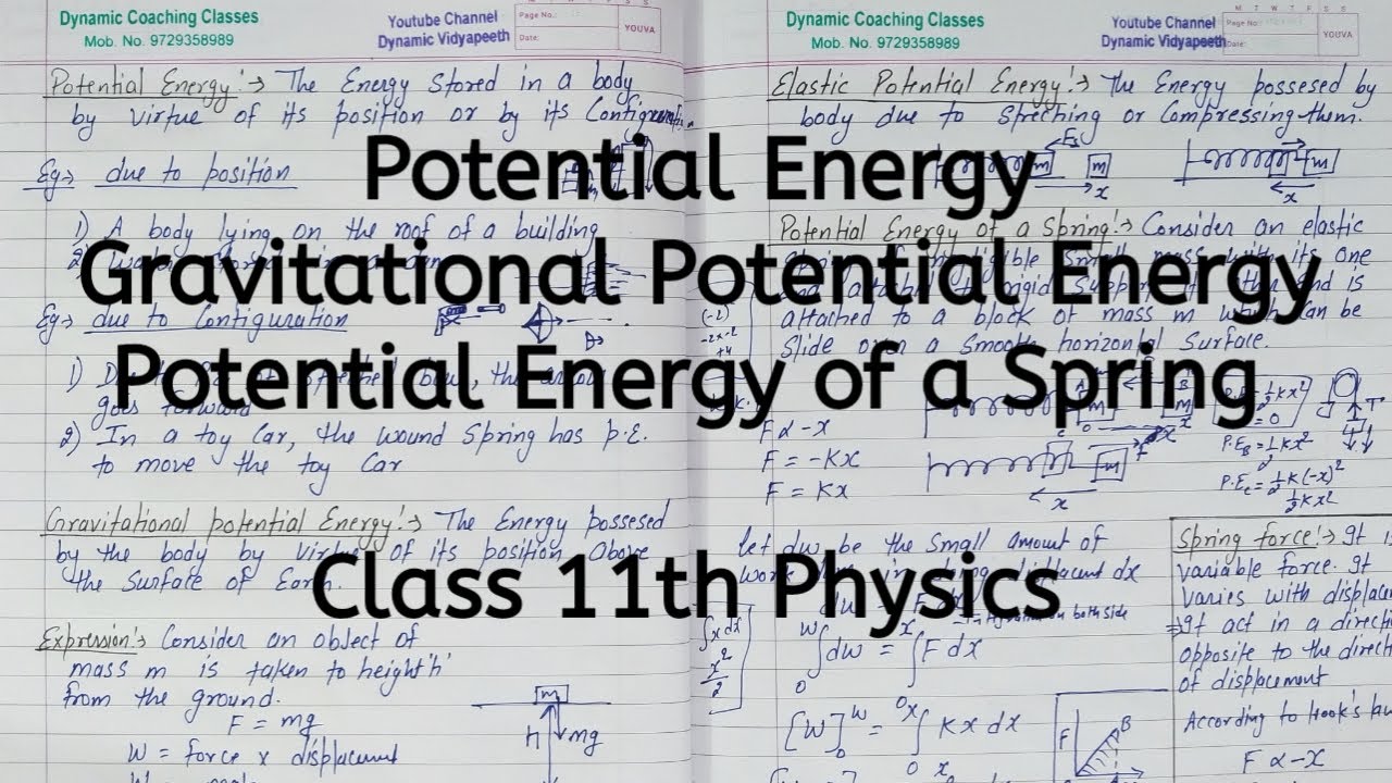 Potential Energy | Gravitational P.E | P.E of Spring | Chapter 5 | Work Energy and Power | Class 11