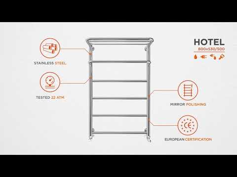 Водяной полотенцесушитель Mario Hotel 1.3.4200.01.P (4820111351992, 800x530, хром/сатин/белый глянец/черный матовый/золото/бронза, с полкой)