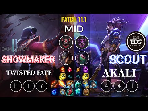 DWG Showmaker Twisted Fate vs EDG Scout Akali Mid - KR Patch 11.1