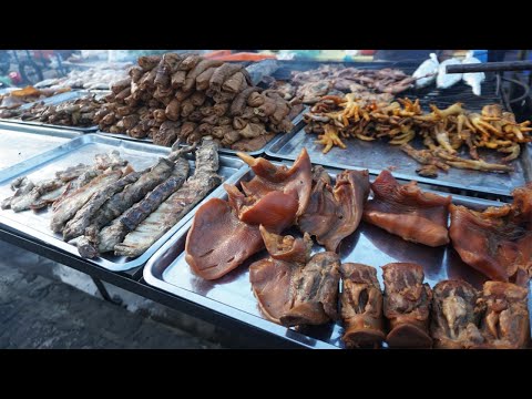 The Famous Man Grill Duck, Chicken, Pork, Fish & More Meat - Phnom Penh Evening Street Food