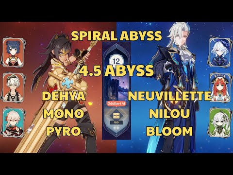 C1 Dehya Mono Pyro | C0 Neuvillette Nilou Bloom | Spiral Abyss 4.4 Floor 12 | Genshin Impact
