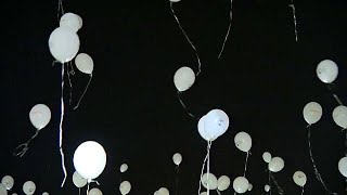 Thousnads of balloons were released last night for all the children lost and missing in Hungary