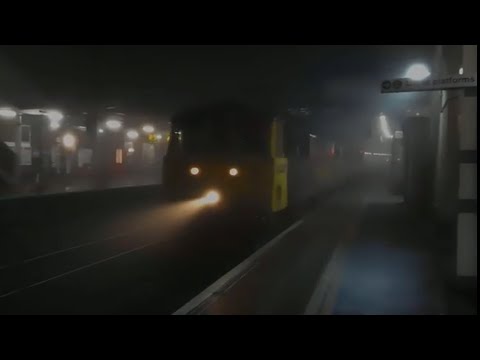 Freightliner 86632 and 86627 arrive at Ipswich in the fog