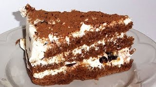 Смотреть онлайн Торт из шоколадного бисквита с творожным кремом