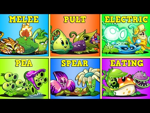 PULT x ELECTRIC x SPEAR x PEA x EATING x MELEE Battlez Who Will Win?  PvZ 2 Team Plant vs Team Plant