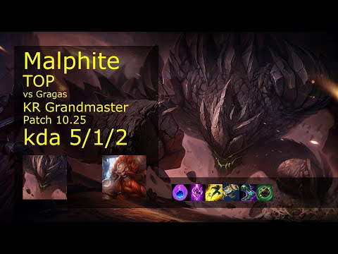 Malphite vs Gragas Top - KR Grandmaster 5/1/2 Patch 10.25 Gameplay // [롤] 말파이트 vs 그라가스 탑