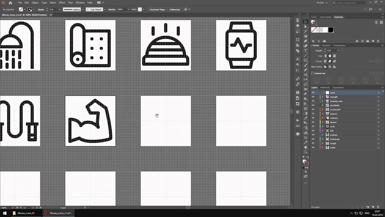 Creating 20 Fitness Line Icons in Adobe Illustrator, Speed-Art