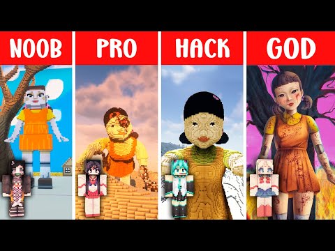 SQUID GAME in Minecraft: DOLL BUILD CHALLENGE - NOOB vs PRO vs HACKER vs GOD / Animation