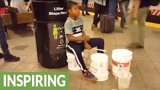 Amazingly talented child subway drummer
