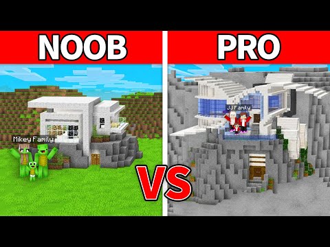 Mikey Family & JJ Family - NOOB vs PRO : Hill House Build Challenge in Minecraft (Maizen)
