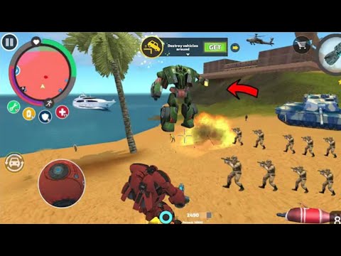 Rope Hero Vice Town -(Transformer BallFight Police Car Robot) Army Tank andRobot Kick Car Ball