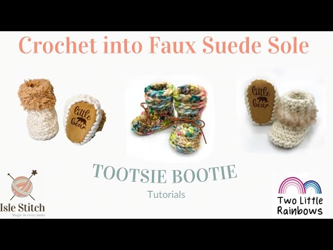 Crocheting into a faux suede sole.