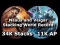 Highest Nasus Stacks 34K, Veigar 11k AP Record 900k Gold 20k CS 9 Hour Game | League of Legends